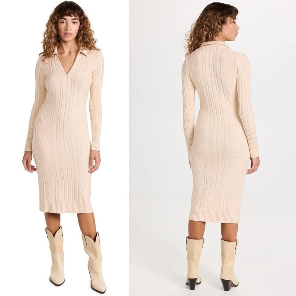 MONROW Women's Sweater Polo Dress - Off White - Size Large